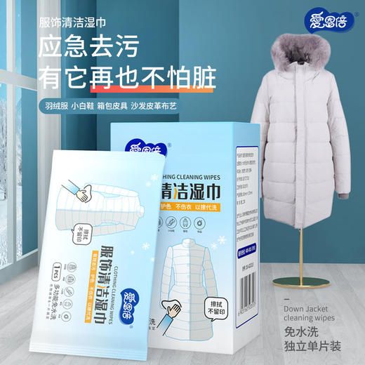 【4盒装】爱恩倍羽绒服清洁湿巾 快速去污 独立1片包装 方便携带 免洗速干【家清年货节专场】 商品图0
