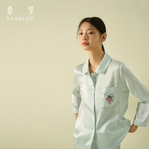 可机洗桑罗重磅23姆米苏绣真丝家居服套装25年春夏 商品图1