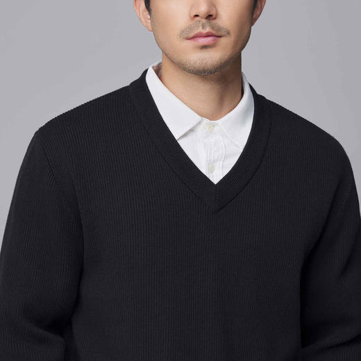 墨麦客男装竖条肌理V领针织衫男士2024冬季新款宽松打底衫毛衣男 商品图3