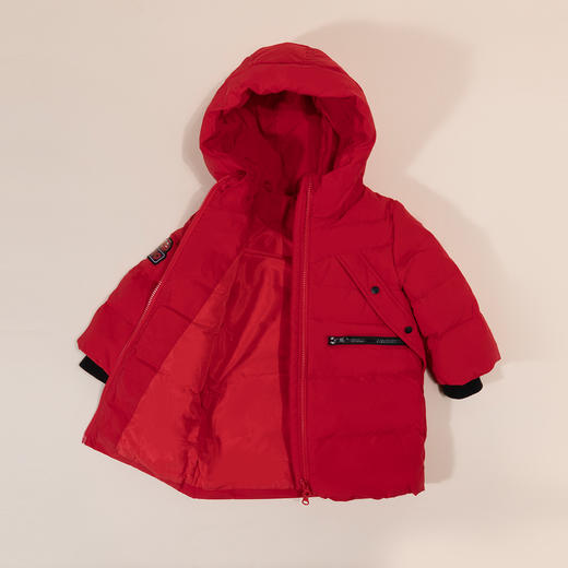 迪士尼童装男童卡通印花大红中长款羽绒服冬季保暖连帽外套酷帅224DS0713 商品图2