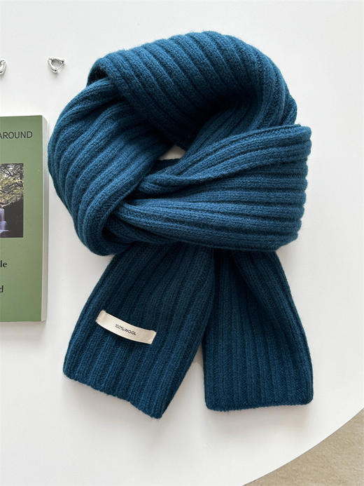 丁摩 100%羊毛围巾女秋冬加厚韩版情侣款针织保暖纯色布标毛线围脖4ZF-122301 商品图5