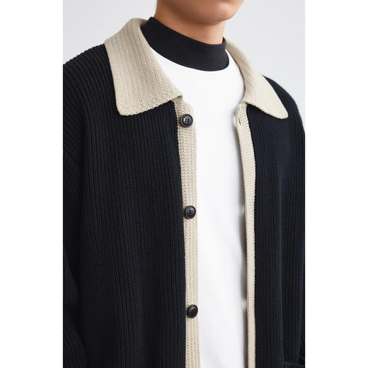 墨麦客男装撞色翻领开衫针织外套冬季新款宽松休闲针织衫毛衣男潮 商品图2