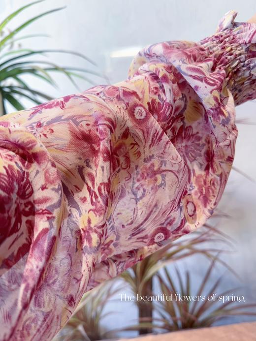 满园春色 水彩晕染感印花 打揽工艺收腰前短后长优美连衣裙 花色 商品图1