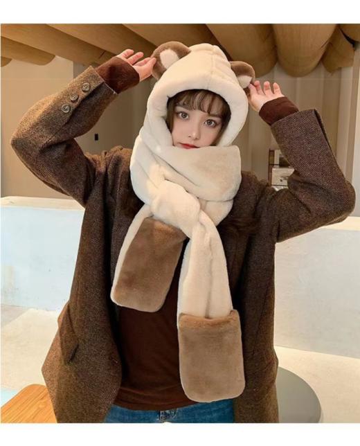 🌈【 欣欣子同款】小熊多功能三合一保暖帽手套围脖 ！ 💛加厚高品质克重达310g以上 💛软糯细腻毛绒感十足，🍓可以底挡9级寒风  商品图1