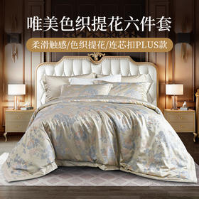 雅芳婷提花床笠式长绒棉六件套被套枕套高端轻奢80S床品全棉套件