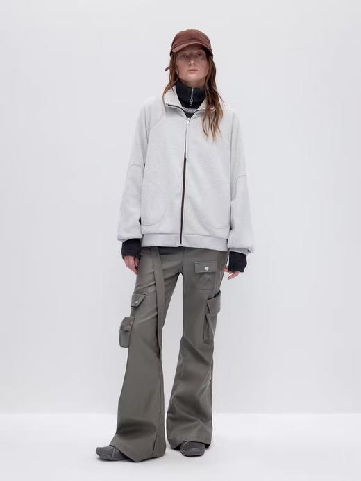 出逃赤岗西/24AWW115/灰色华夫格宽松休闲拉链立领卫衣 商品图2