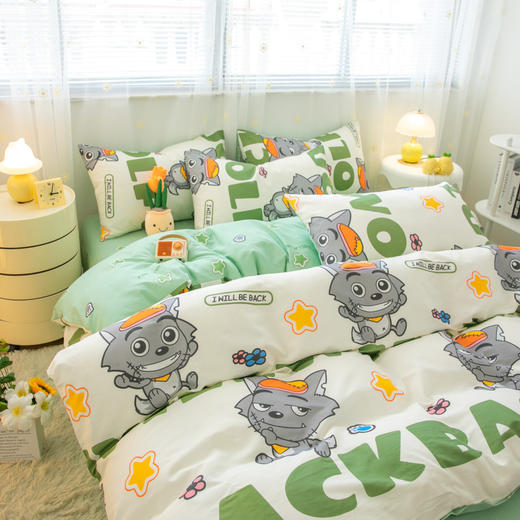 自然醒喜羊羊灰太狼四件套全棉斜纹卡通印花床单被套床上用品纯棉床笠款四件套JY 商品图6