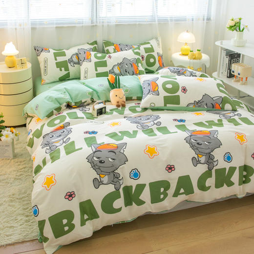 自然醒喜羊羊灰太狼四件套全棉斜纹卡通印花床单被套床上用品纯棉床笠款四件套JY 商品图2