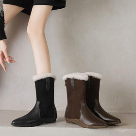 【预售5天】法式尖头舒适运动底内增高真皮真毛舒适中筒靴冬季加绒加厚雪地靴女ZYY&A1050