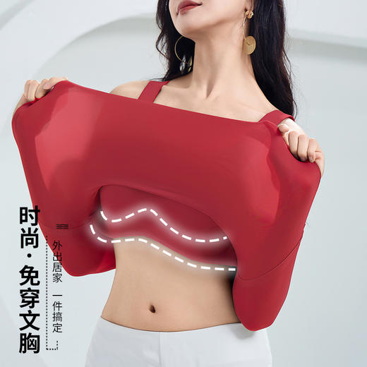 大码内衣女打底内搭运动背心带胸垫免穿文胸性感红色上衣女 商品图3