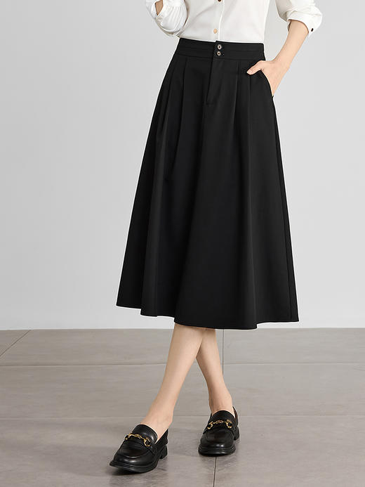 【专属特价】熙世界黑灰色半身裙女春季2025新款高腰显瘦赫本风中长a字裙子 商品图6