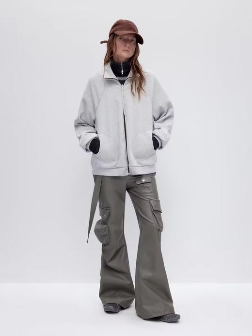 出逃赤岗西/24AWW115/灰色华夫格宽松休闲拉链立领卫衣 商品图0