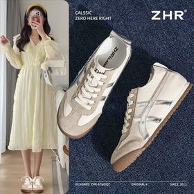 ZHR则则银色复古德训鞋女春季新款软底增高休闲鞋轻便百搭板鞋女