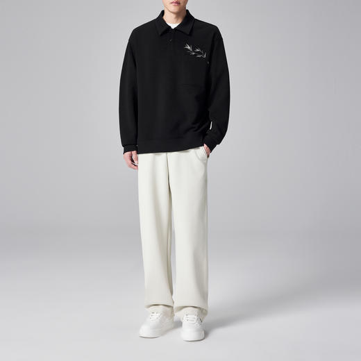 墨麦客男装新中式竹叶刺绣男士翻领卫衣2024秋季新款休闲上衣男。 商品图4