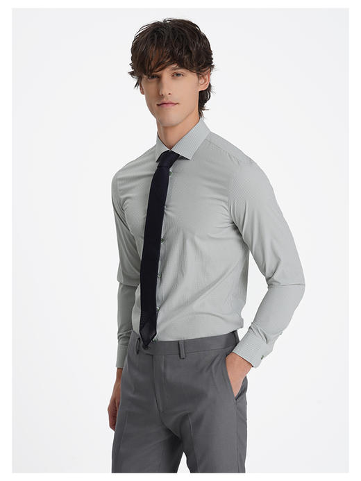 callisto高智系列绿色聚酯纤维混纺长袖衬衫 商品图3