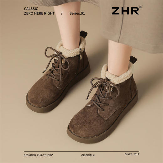 ZHR废土风短靴2024新款冬季加绒棉鞋耐磨超软女靴保暖ins平底短靴 商品图9