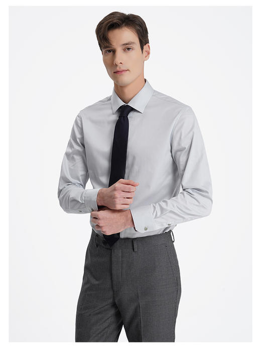 callisto高智系列灰色纯棉长袖衬衫 商品图3