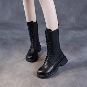 真皮马丁靴英伦风秋冬季加绒瘦瘦靴中筒机车靴ZM258028