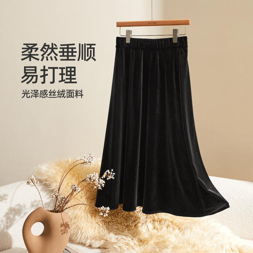 逸阳2024年冬季高腰丝绒A版裙、宽松遮肉、显瘦百搭宽松半身裙子1811 商品图5