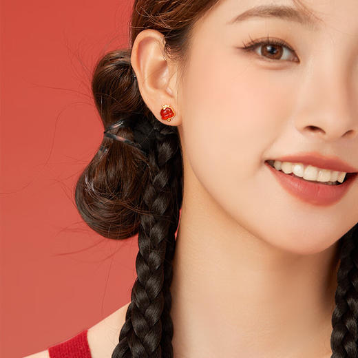 六鑫珠宝 本命年蛇年红运灵蛇红玛瑙银耳钉 商品图6