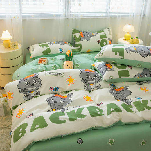 自然醒喜羊羊灰太狼四件套全棉斜纹卡通印花床单被套床上用品纯棉床笠款四件套JY 商品图8