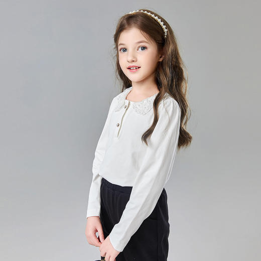 笛莎Deesha 童装女童T恤2025春新款甜美翻领花边丅恤 商品图1