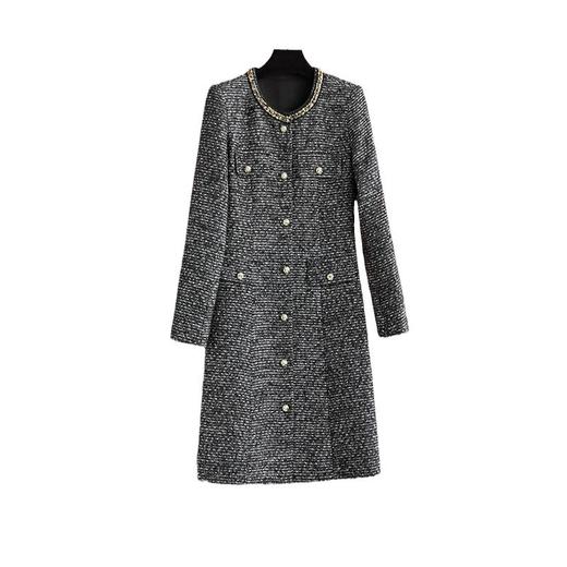 【高货wl】全新升级【铂金会员339/天猫459/差价120】(20343) 洛诗琳重工圆领钉珠小香风中长款羊毛粗花呢洋气连衣裙 商品图4