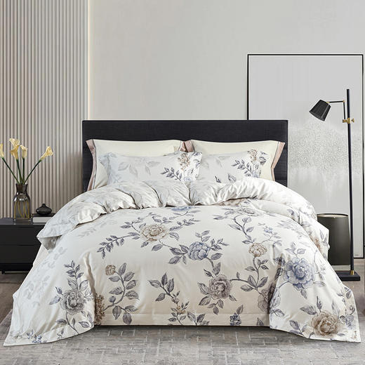 雅芳婷全棉四件套纯棉被套床套80S长绒棉轻奢缎纹亲肤床品套件 商品图5