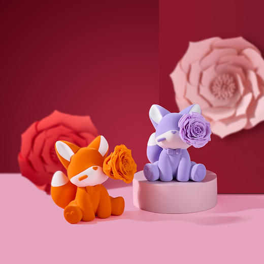 ROSEONLY诺誓 永生玫瑰 公仔系列 可心狐 紫白色 橙白色 送朋友 商品图0