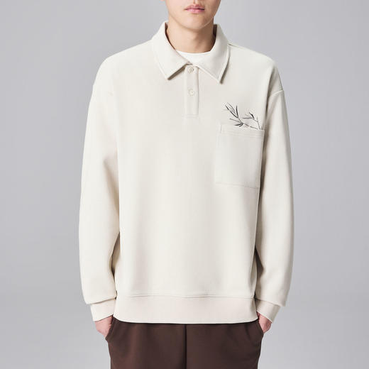 墨麦客男装新中式竹叶刺绣男士翻领卫衣2024秋季新款休闲上衣男。 商品图1