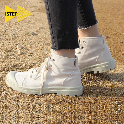 ISTEP春季女士帆布马丁靴厚底增高工装鞋薄款透气高帮徒步女鞋 商品图3