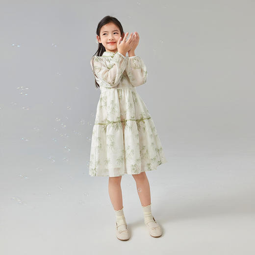 笛莎Deesha 童装女童连衣裙2025春新款新中式国风清新淡雅雪纺连衣裙 商品图2