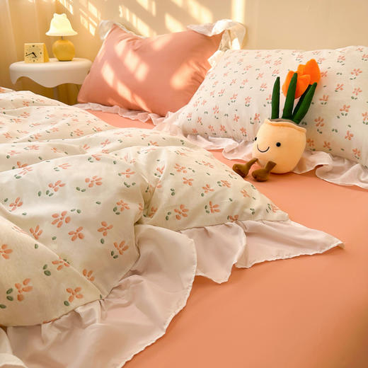 自然醒公主风少女全棉花边四件套纯棉小清新床上用品田园韩式碎花被套床单三件套JY 商品图7
