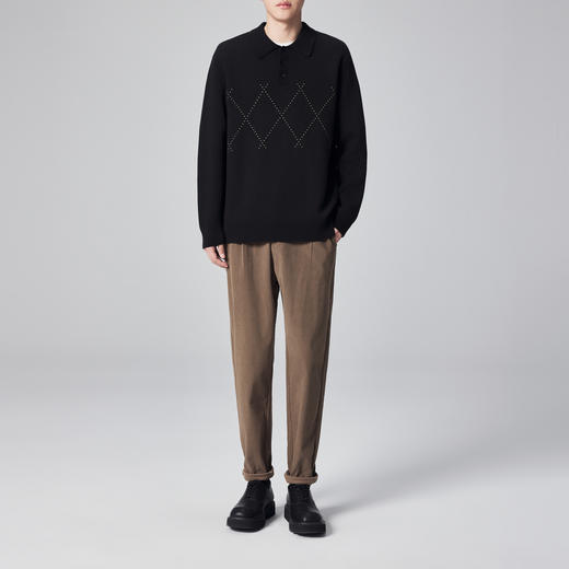 墨麦客男装菱形格提花男士翻领针织衫2024秋季新款撞色休闲毛衣男 商品图4