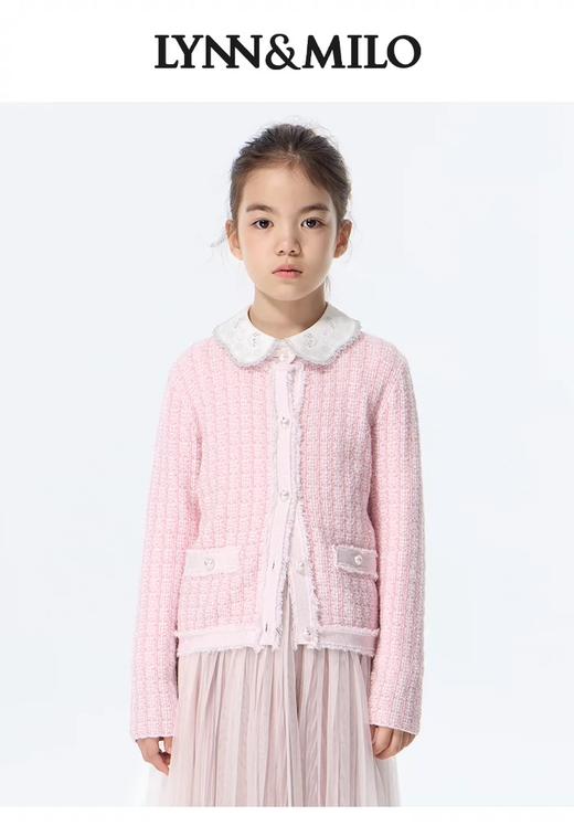 【春上新】【3折】8楼琳麦罗 LYNNMILO粉色毛织珠片流苏小香风开口毛衫  吊牌价：998元  活动价：300元 商品图0