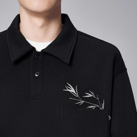 墨麦客男装新中式竹叶刺绣男士翻领卫衣2024秋季新款休闲上衣男。 商品图2