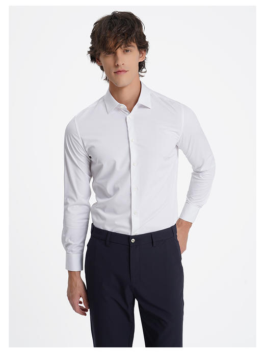 callisto高阶商务系列白色聚酯纤维混纺长袖衬衫 商品图2
