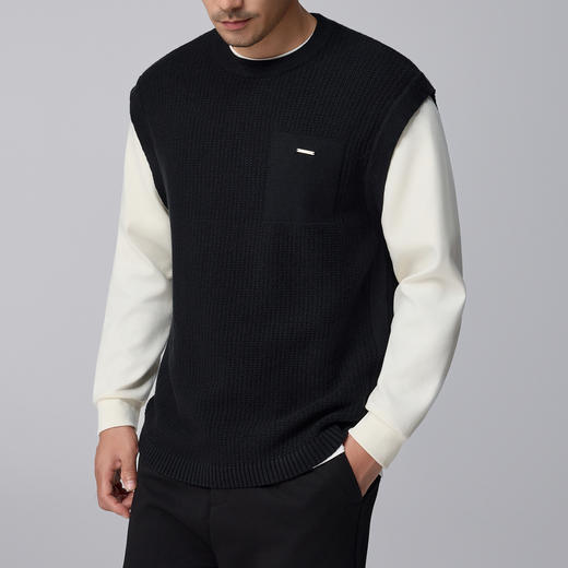 墨麦客男装撞色假两件针织衫男2024秋冬新款肌理感男士毛衣20797 商品图2