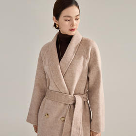 【高货sh】全新升级【铂金会员882/天猫1189/差价307】(35852) 洛诗琳新款双面呢宽松垂感毛呢外套直筒青果领大衣