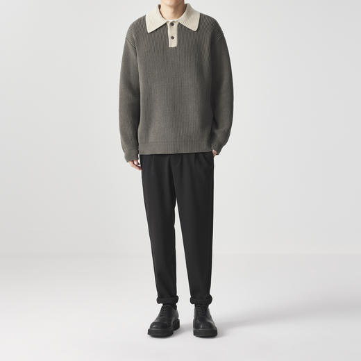 墨麦客男装 远红外升温 翻领针织衫冬季新款撞色重磅保暖毛衣男潮 商品图3