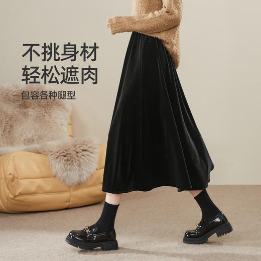 逸阳2024年冬季高腰丝绒A版裙、宽松遮肉、显瘦百搭宽松半身裙子1811 商品图4