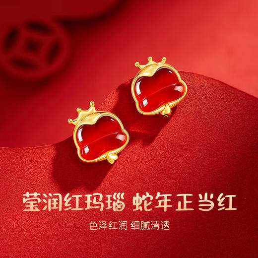 六鑫珠宝 本命年蛇年红运灵蛇红玛瑙银耳钉 商品图2