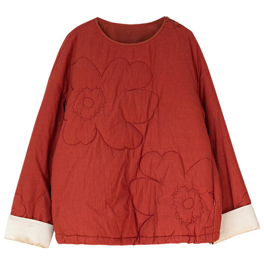 牧衣游原创 小花裥棉棉衣套头衫保暖百搭红色氛围上衣新款 百薇 商品图4