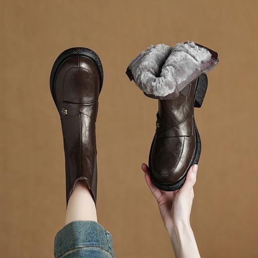 【预售5天】复古英伦风羊羔毛雪地靴女冬季圆头烟筒靴厚底马丁靴低跟切尔西靴子JLY&24-85 商品图0