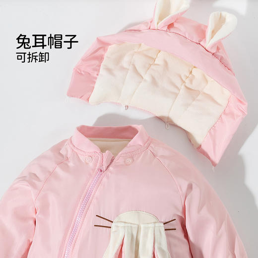 贝贝怡童装冬季女宝宝保暖夹棉连体衣连帽防风棉服小兔可爱哈衣ZB4DL061 商品图3