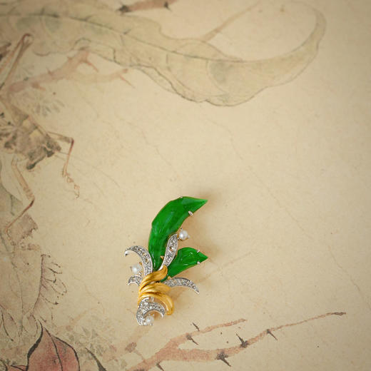 龢盒原创 18k金镶玉兰花翡翠胸针 商品图2