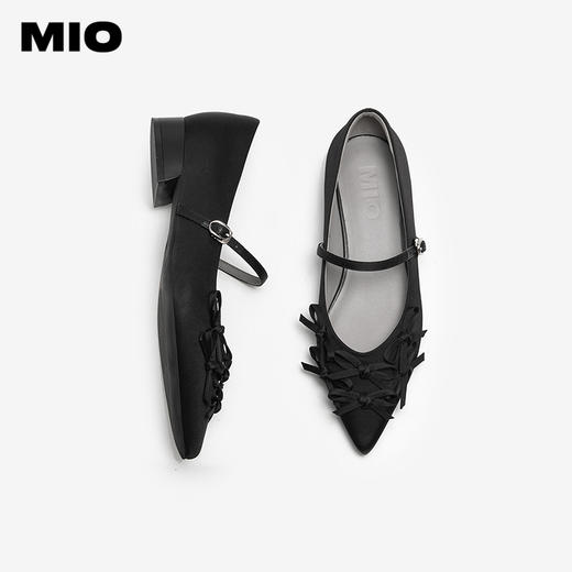 MIO米奥春季新款银装芭蕾玛丽珍鞋甜美蝴蝶结尖头坡跟单鞋M251478707 商品图3