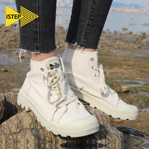ISTEP春季女士帆布马丁靴厚底增高工装鞋薄款透气高帮徒步女鞋 商品图2