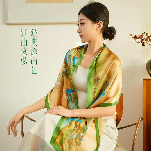 【故宫丝巾】千里江山真丝丝巾礼盒博物馆文创送妈妈长辈新年生日礼物 商品图2