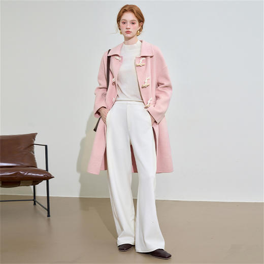 西遇100%羊毛大衣外套女秋装女款新款粉色牛角扣减龄大衣M0042981 商品图1